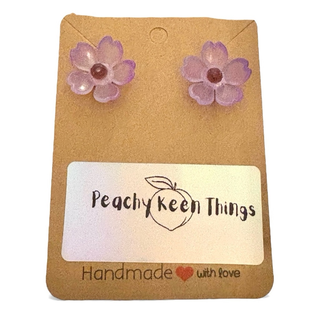 Lucite Cherry Blossom Flower Earrings with Cabohon Centers and 925 Posts. - Picture 9 of 11